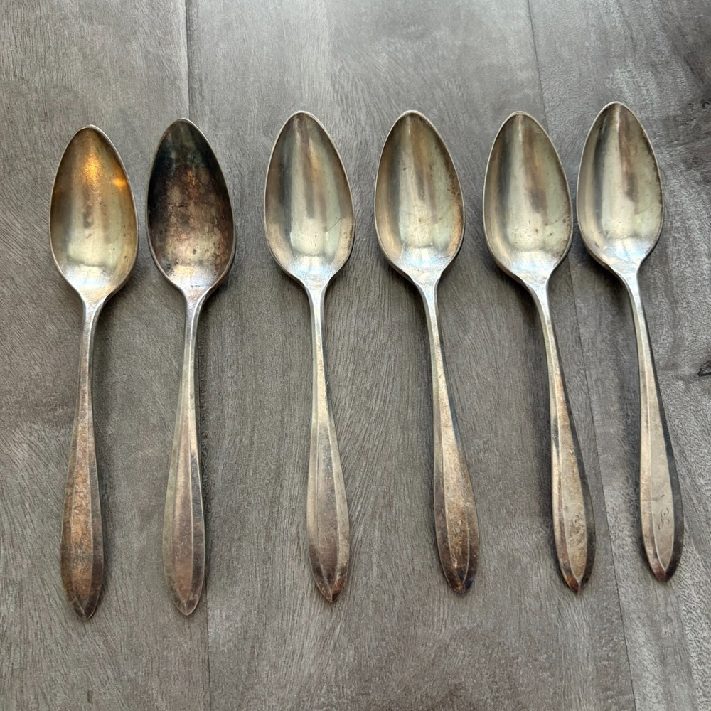 6 Vintage Community‎ Plate Silverplated Teaspoons Monogram Art Deco 6"